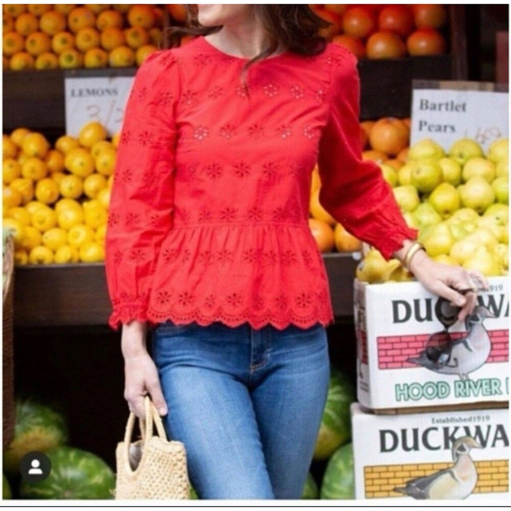 Madewell Red Eyelet Peplum Blouse